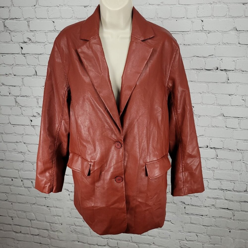 NWT Motel Red Faux Leather Saken Blazer 2 Button Notch Ventless Jacket Size XS